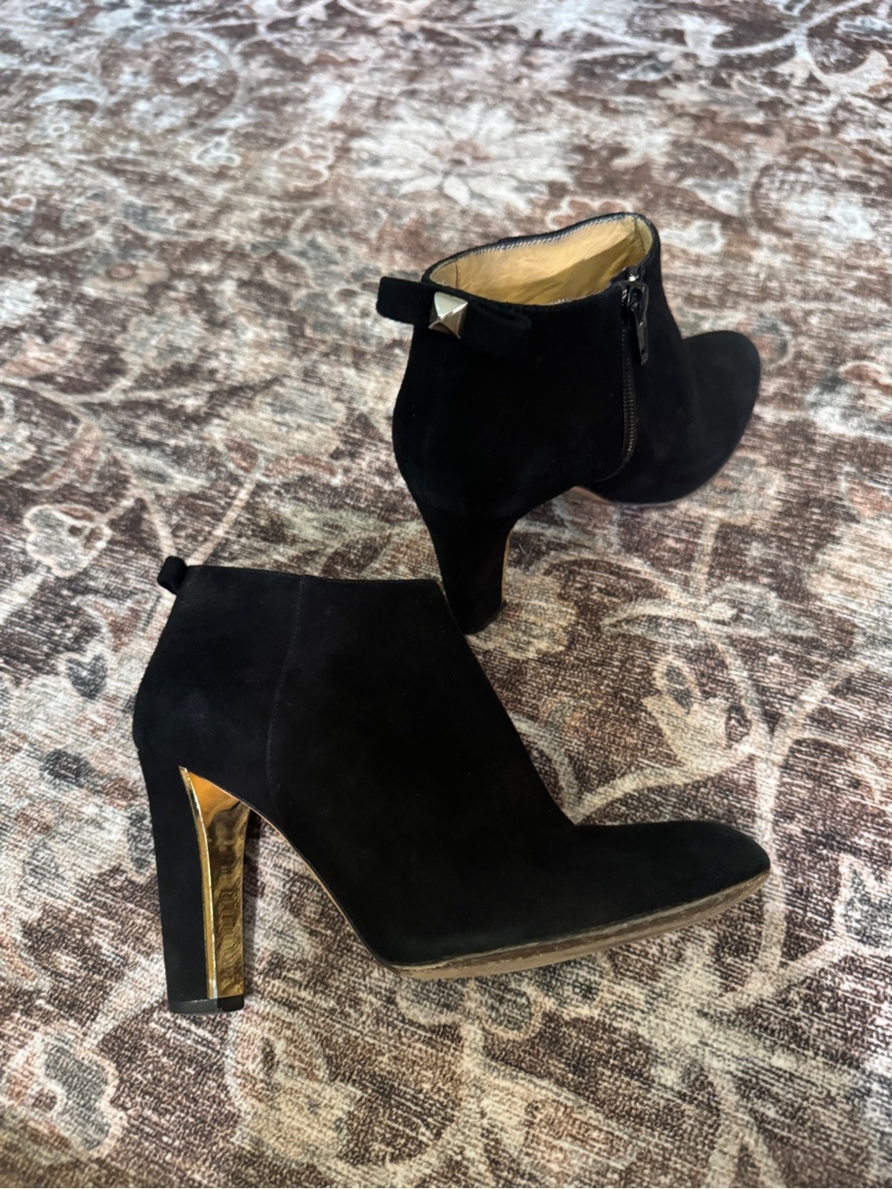 Kate Spade Black Suede Ankle Boots with Gold Accent